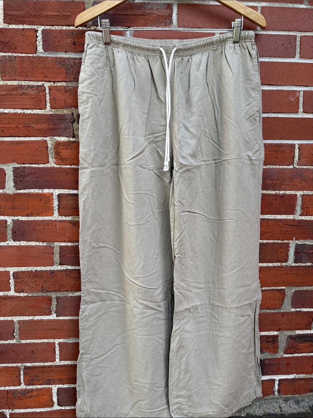 UNIQLO Women’s Linen Blend Easy Pants Tan XL Wide Leg Drawstring